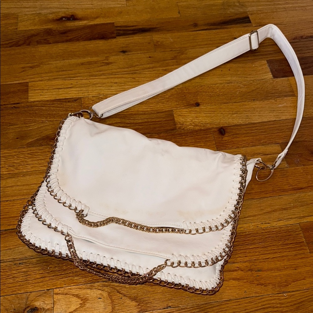 White Studded Trim Shoulder Bag